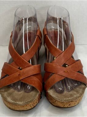 bussola Blush/Rose Leather Cork Wedge Sandals